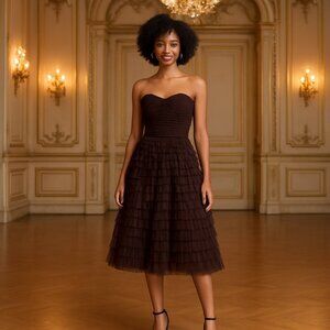 NWT Coast Strapless Tulle Sweetheart Prom Cocktail Dress Aubergine Purple Size 8